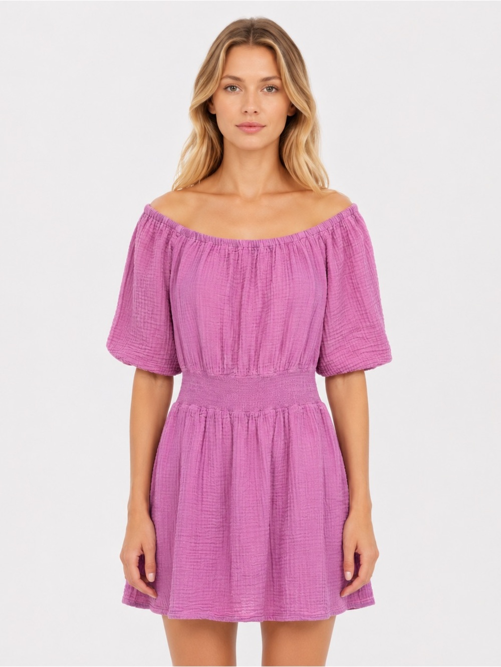 Michael Stars Fernanda Smocked Waist Knee Length Dress Pink Vacay Resort Small